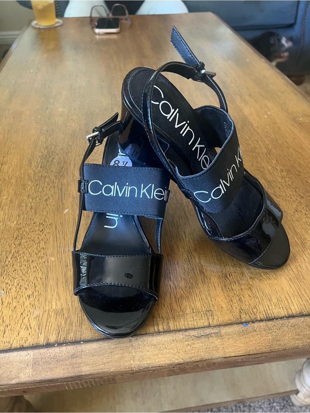 Calvin Klein black patent sandals 8.5